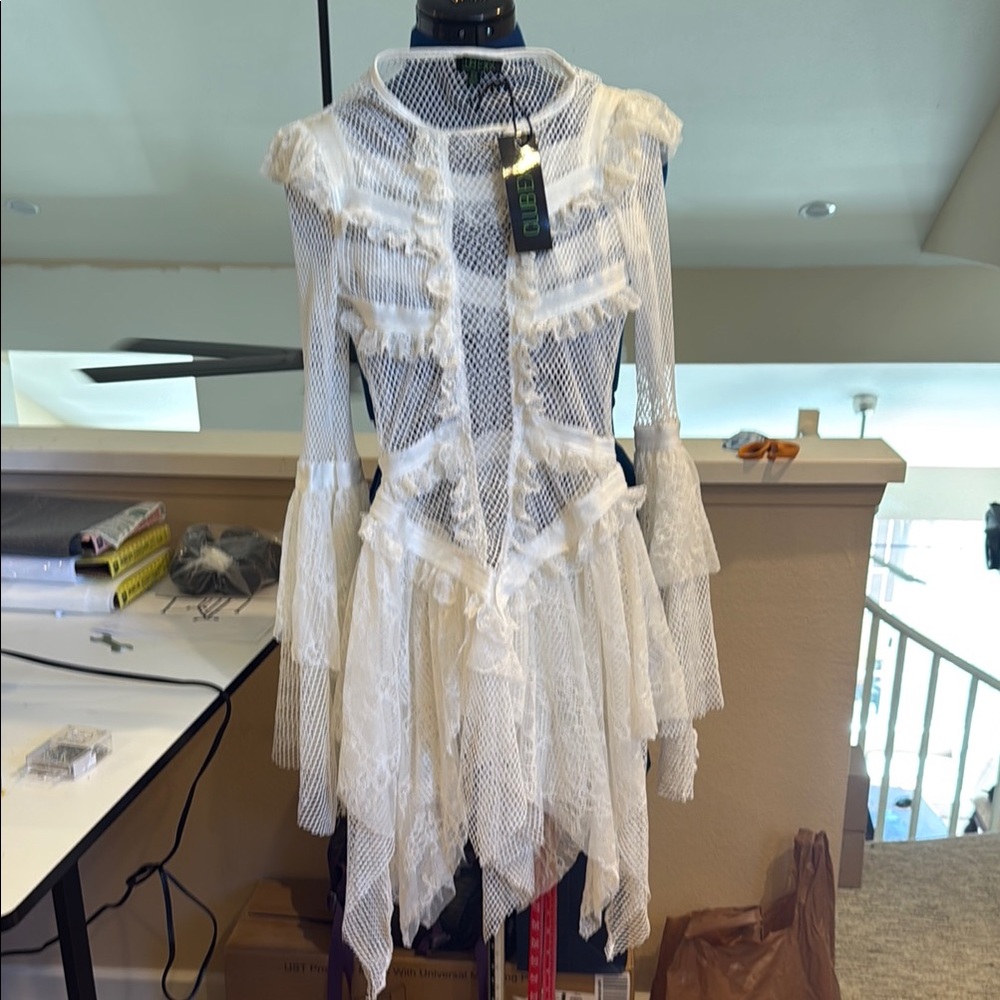 White Lace Mesh Dress xs